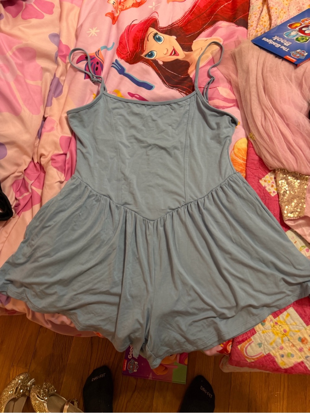HALARA Light Blue Spaghetti-Strap Skirted One-Piece Romper